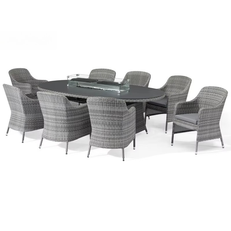 Outdoor Furniture Fire Pit - Set Sofa Taman Rotan Anyaman Aluminium