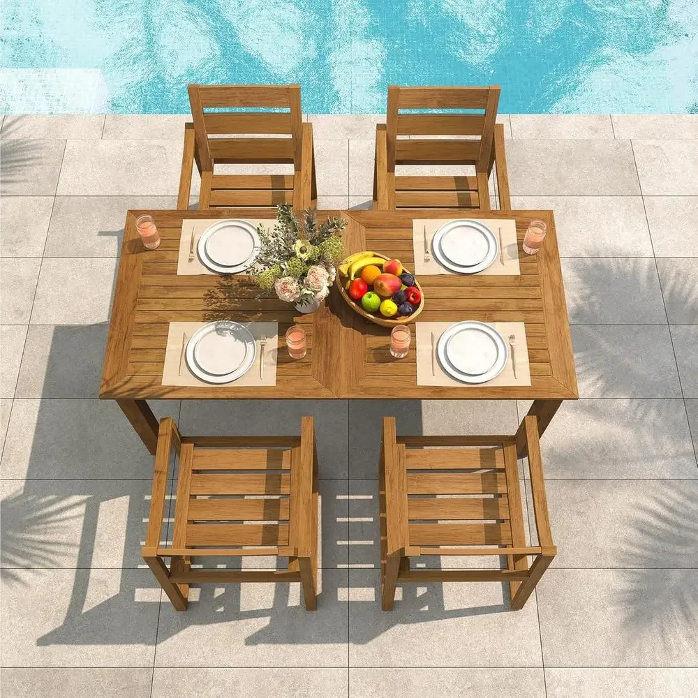 Outdoor Furniture Oil Teak - Set Meja Makan Luar Ruangan 5-Potong,
