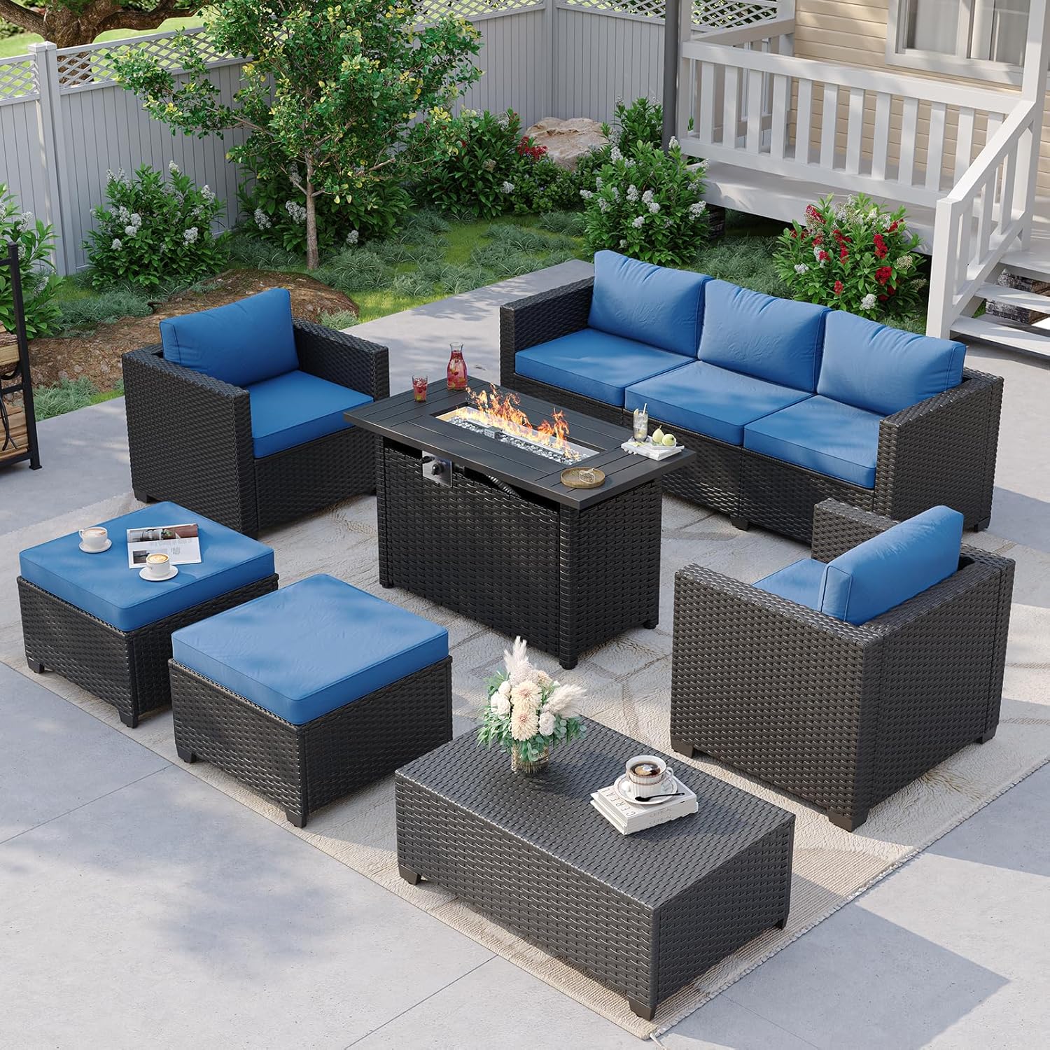 Outdoor Furniture Fire Pit - Sofa Seksional Luar Ruangan Biru Dongker