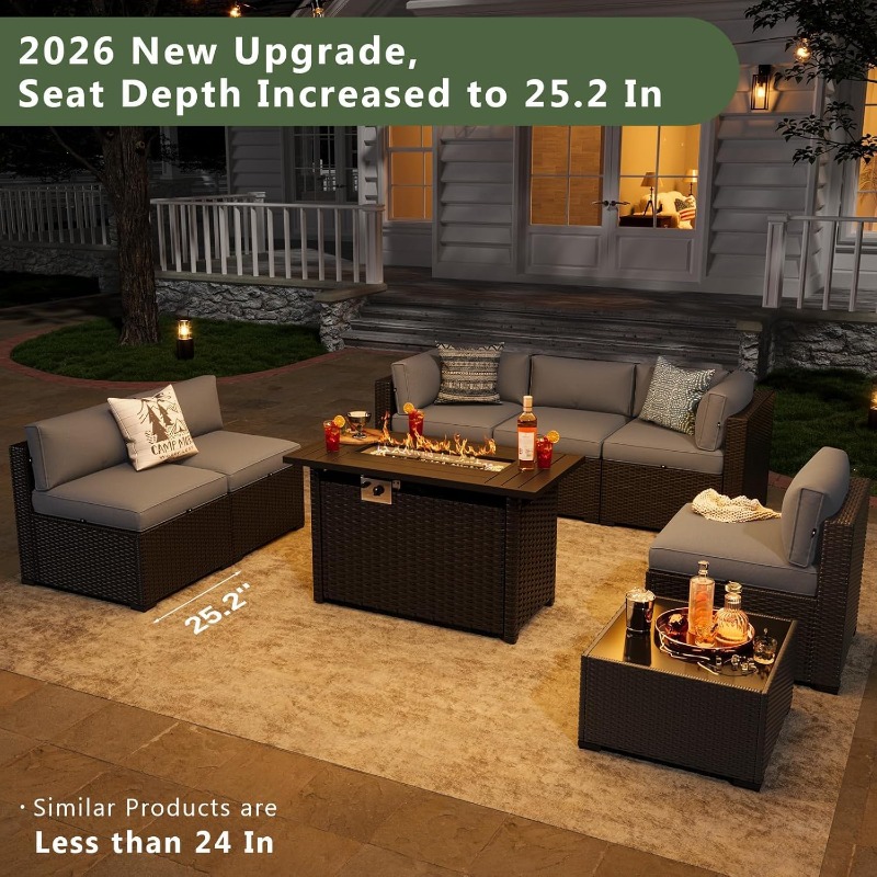 Outdoor Furniture Fire Pit - Set Furnitur Teras Aoxun 8 Buah