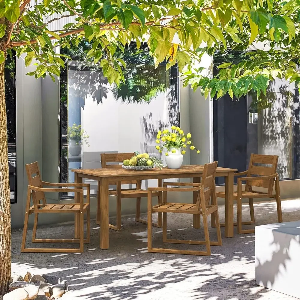 Set Meja Makan Luar Ruangan 5- - Outdoor Furniture Oil Teak ulasan dan harga
