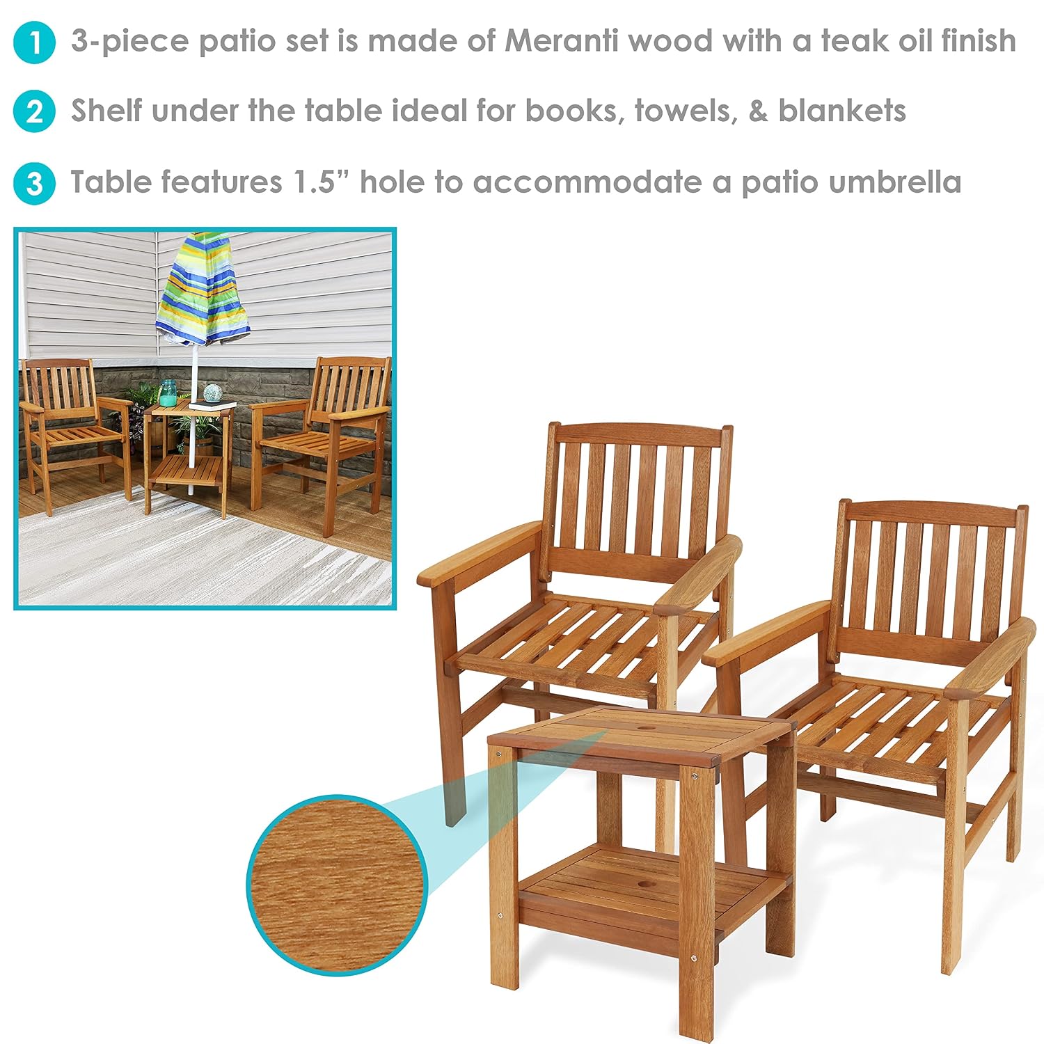 Set Patio Kayu 3-Potong 2 Kurs - Outdoor Furniture Oil Teak ulasan dan harga