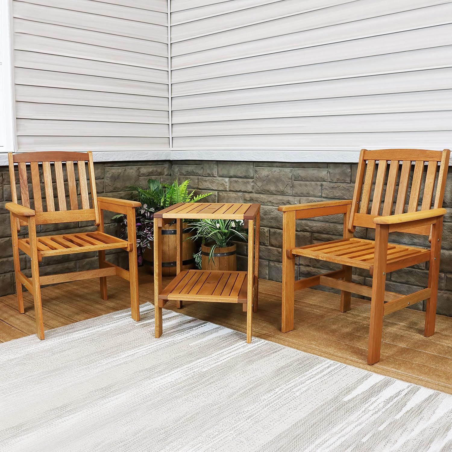 Set Patio Kayu 3-Potong 2 Kurs - Outdoor Furniture Oil Teak ulasan dan harga