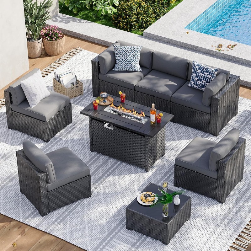 Set Furnitur Teras Aoxun 8 Bua - Outdoor Furniture Fire Pit ulasan dan harga