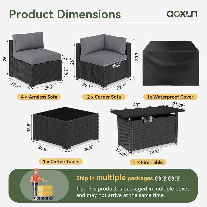 Set Furnitur Teras Aoxun 8 Bua - Outdoor Furniture Fire Pit ulasan dan harga