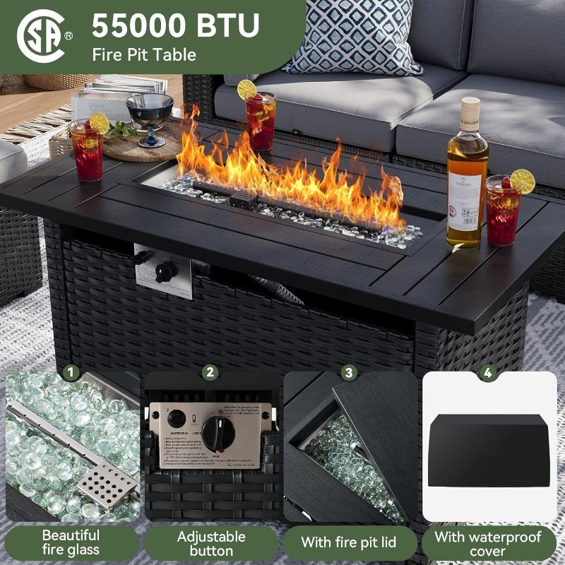 Set Furnitur Teras Aoxun 8 Bua - Outdoor Furniture Fire Pit ulasan dan harga